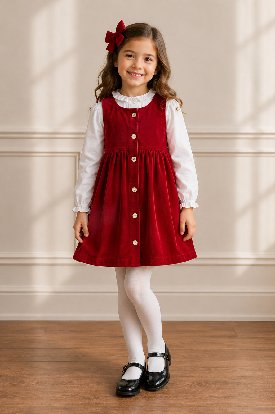 Vintage Storybook Heirlooms Red Corduroy Jumper Dress | 1990s USA Made | Girls 5